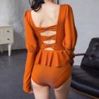 Ruffle Trim Long-sleeve Bow Swimsuit