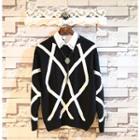 Tape Applique Cable Knit Sweater