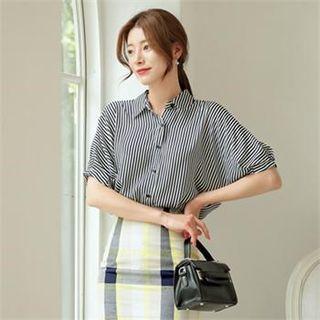 Tall Size Dolman-sleeve Stripe Blouse