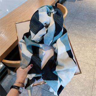 Plaid Scarf Black & Blue & White - One Size