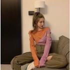 Long-sleeve Two-tone Cropped T-shirt