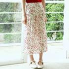 Heart Print Midi A-line Skirt Beige - One Size