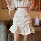 Shirred Ruffle Hem Mini A-line Skirt