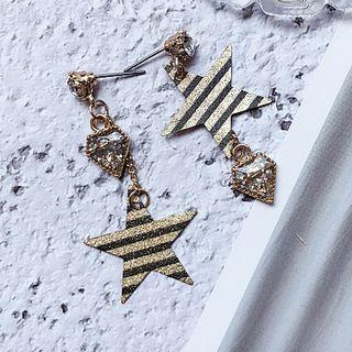Non-matching Rhinestone Striped Star Dangle Earring