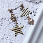Non-matching Rhinestone Striped Star Dangle Earring