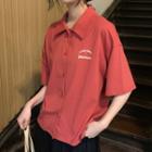 Short-sleeve Lettering Buttoned T-shirt