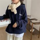Lettering Print Drawstring Hoodie Navy Blue - One Size