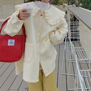 Ruffle Hem Collared Button-up Jacket
