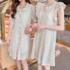 Faux Pearl Button Chiffon A-line Dress
