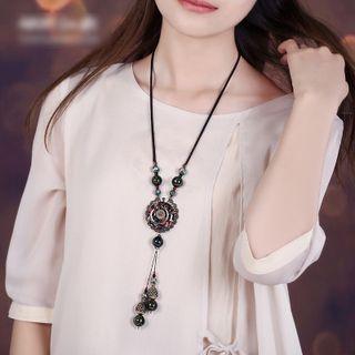 Beaded Pendant Necklace Black - One Size