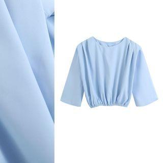 Plain Elbow-sleeve Cropped Blouse