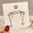 Faux Pearl Bow Dangle Earring 1 Pair - E1663 - Gold - One Size