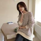 Contrast-panel Stripe Napped T-shirt
