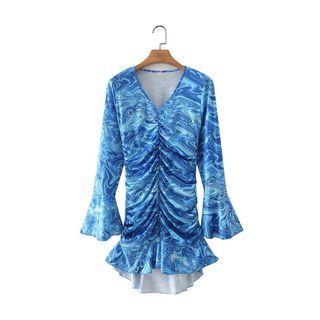 Boot-cut Marble Print Ruched Mini Mermaid Dress