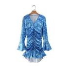 Boot-cut Marble Print Ruched Mini Mermaid Dress