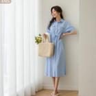 Tie-waist Long Stripe Shirtdress