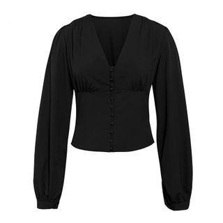 Lantern Sleeve V Neck Blouse