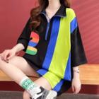 Elbow-sleeve Zipped Oversized Top