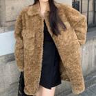 Fleece Button-up Coat Brown - One Size