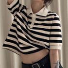 Striped Cutout-back Cropped Polo Shirt