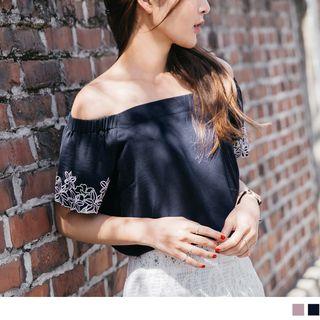 Off-shoulder Embroidered Cuff Top