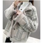 Plaid Notch Lapel Knit Jacket
