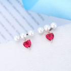 925 Sterling Silver Faux Pearl Rhinestone Heart Earring As Shown In Figure - One Size