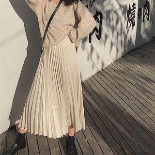 Plain Pleated Midi A-line Skirt