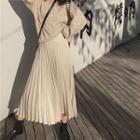Plain Pleated Midi A-line Skirt