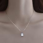 Rectangle Rhinestone Pendant Sterling Silver Necklace Necklace - Silver - One Size
