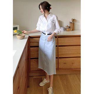 Band-waist A-line Long Denim Skirt
