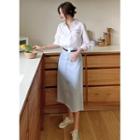 Band-waist A-line Long Denim Skirt
