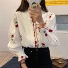 Bell-sleeve Rose Embroidered Ruffled Blouse White - One Size