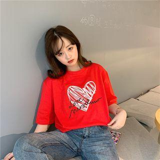 Short Sleeve Heart Print T-shirt