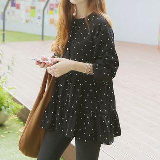 3/4-sleeve Half-placket Polka-dot Top