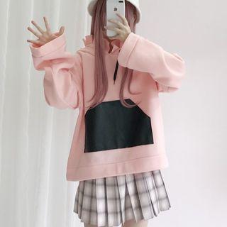 Frill-trim Hoodie Pink - One Size