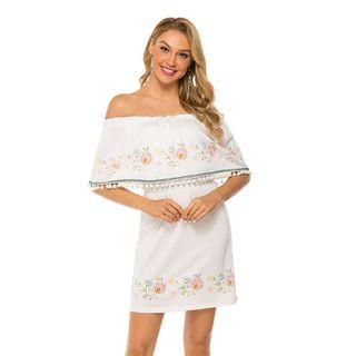 Off-shoulder Flower Printed A-line Dress