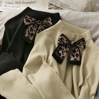 Ribbon-neckline Mock-neck Sweater