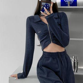 Collared Zipper Crop Knit Top (s-2xl)