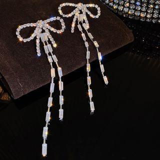 Rhinestone Bow Earring E0249 - 1 Pr - Silver - One Size