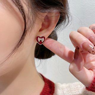 Heart Bow Alloy Earring 1 Pair - Red - One Size