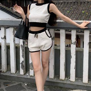 Sleeveless Contrast Trim Crop Top / Shorts
