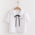 Short Sleeve Japanese Character Embroidered Shirt White - One Size