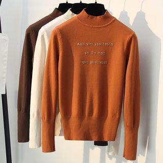 Mock Neck Letter Applique Sweater