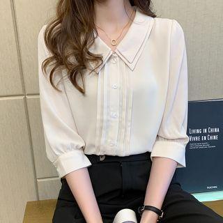 Semi Sleeve V-neck Plain Chiffon Shirt