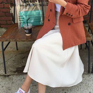 Zip-side Satin Long A-line Skirt