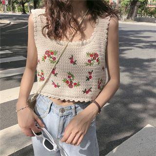 Embroidered Knit Sleeveless Top White - One Size