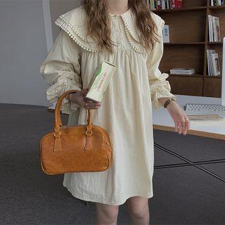 Round-neck Plain Lace Pleated A-line Dress