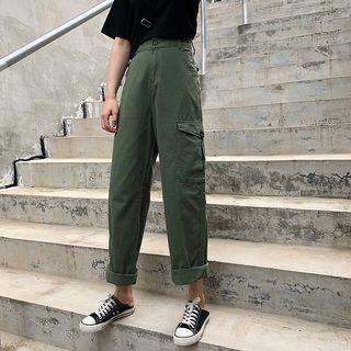 High-waist Side-pocket Straight-cut Casual Pants