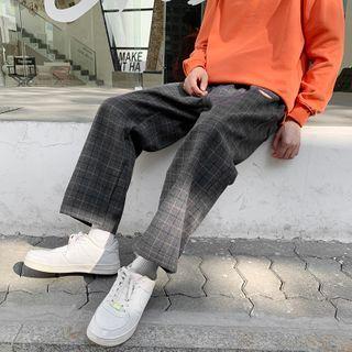 High-waist Patch Plaid Pants
